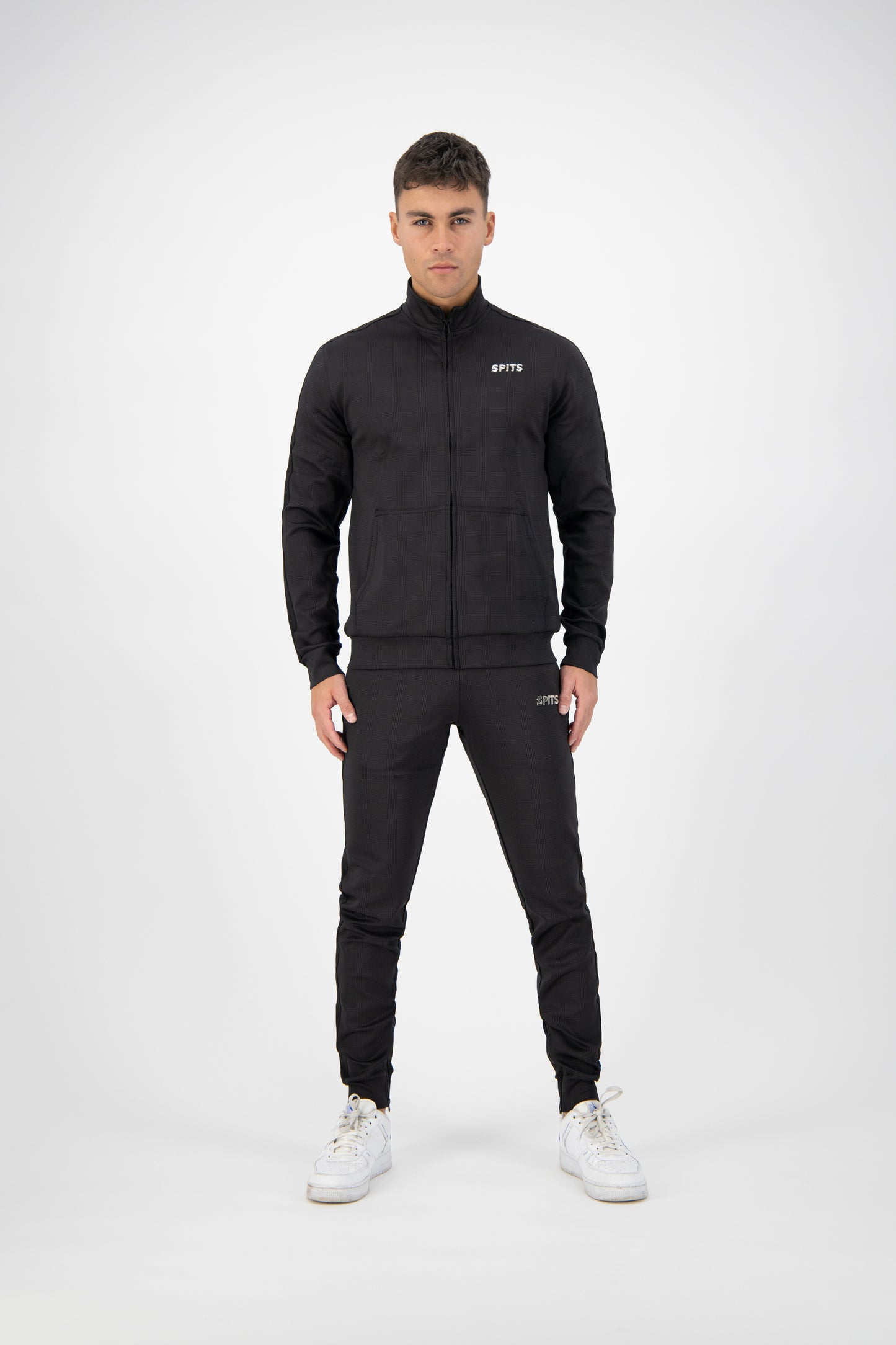 TRACKSUIT BLACK CHECKERED, SILVER DETAILS