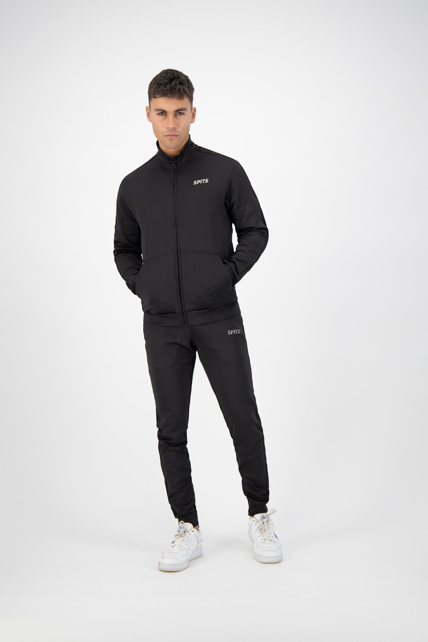 TRACKSUIT BLACK CHECKERED, SILVER DETAILS